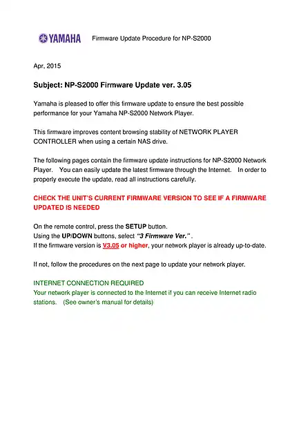 yamaha雅马哈NP-S2000 Firmware Update ver. 3.05